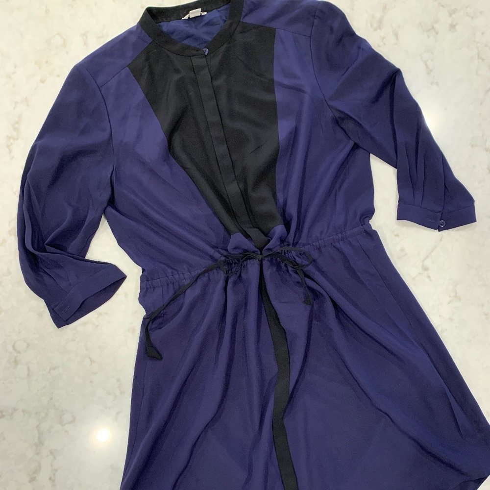 Navy/Black quarter button, tie waist tunic